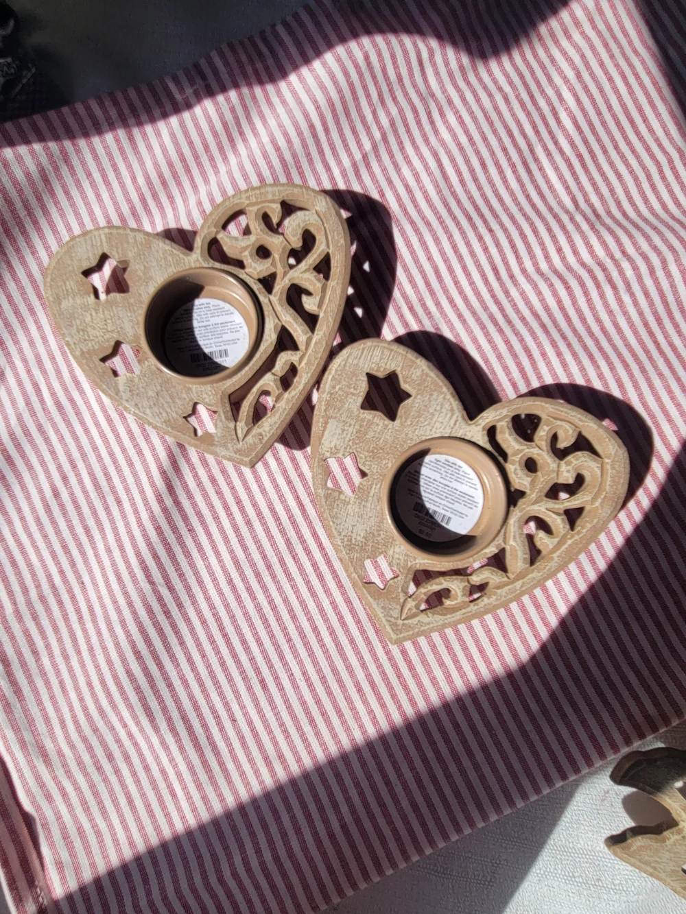 Vintage Wooden Heart Tea Light Holders